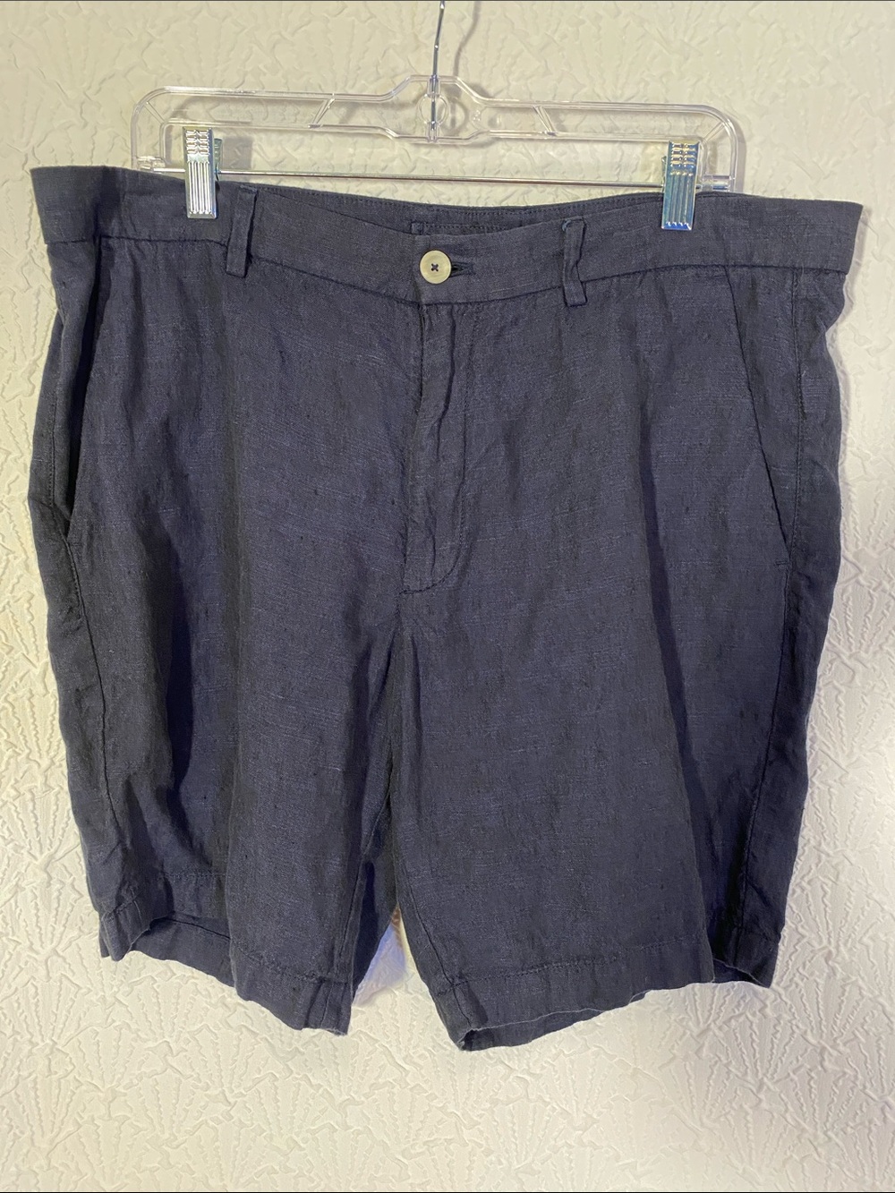 Men's Flat Front 100% Linen Shorts in Deep Navy